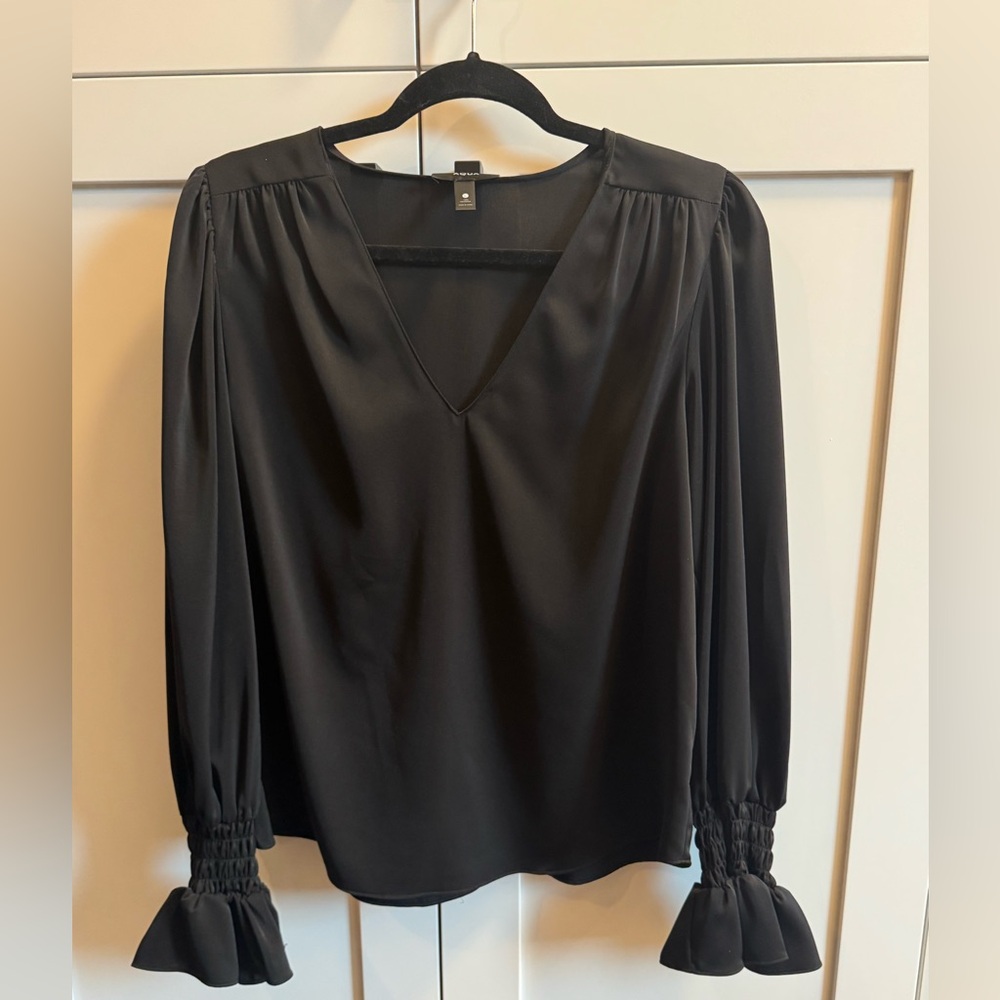New black V-neck blouse